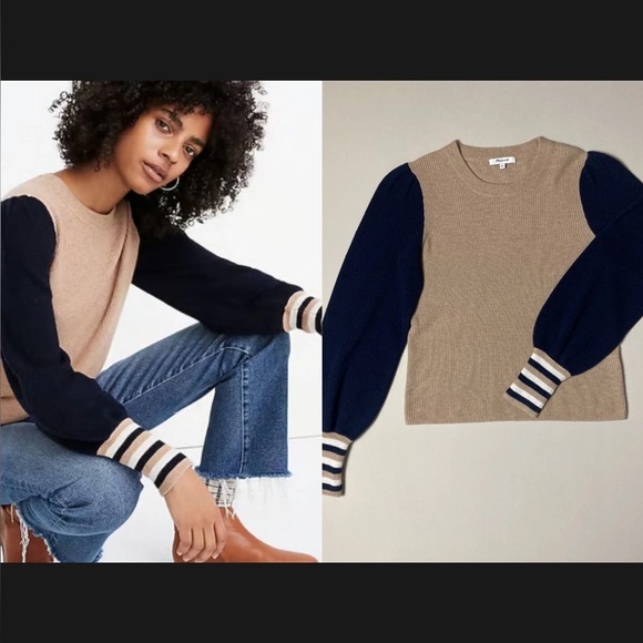 Madewell Sweaters - Madewell Colorblock Baybrook Pullover Sweater dark indigo merino/alpaca Size XL